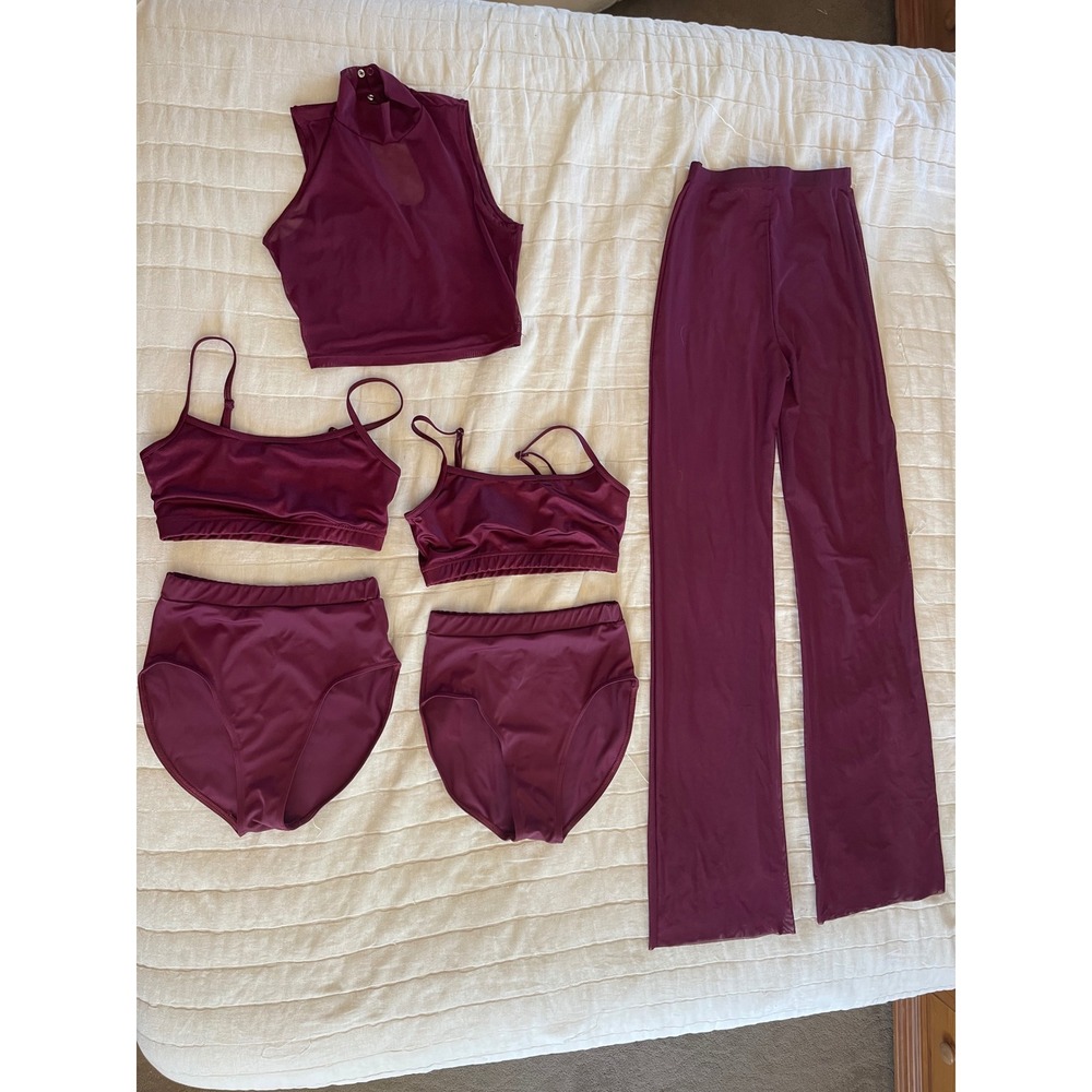 Weissman & Balera Dance Costume Lot - Burgundy/Wine, Adult Small (SA) - 5 Pieces